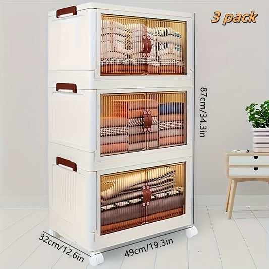 3-Layer Storage Box with Wheels | Stackable Organizer| Storage shelves USA