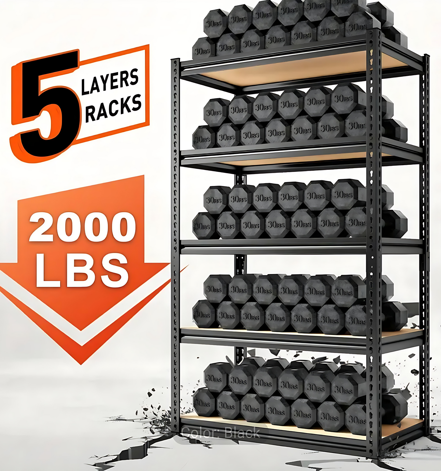 Storage Shelves USA – Heavy Duty 5-Tier Metal Shelving Unit, 2000 lbs Capacity, Adjustable Garage & Basement Storage Rack, 72”H x 35.5”W x 15.8”D, Rust-Resistant Steel