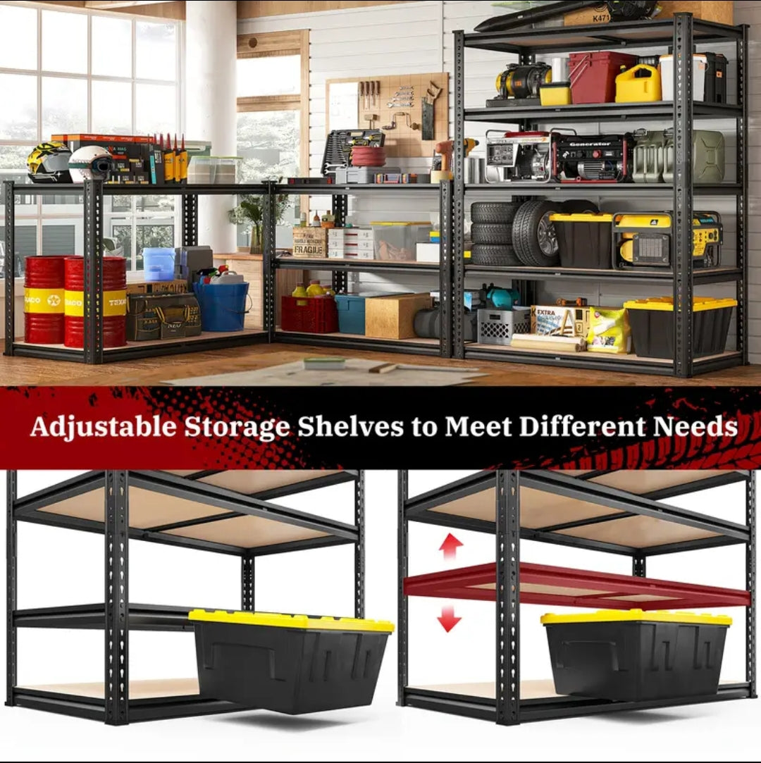 Heavy Duty Metal Shelving Unit – 5 Tier Adjustable Garage Storage Shelf, 2500LBS Capacity, 72”H × 40"W x 20"D, Black