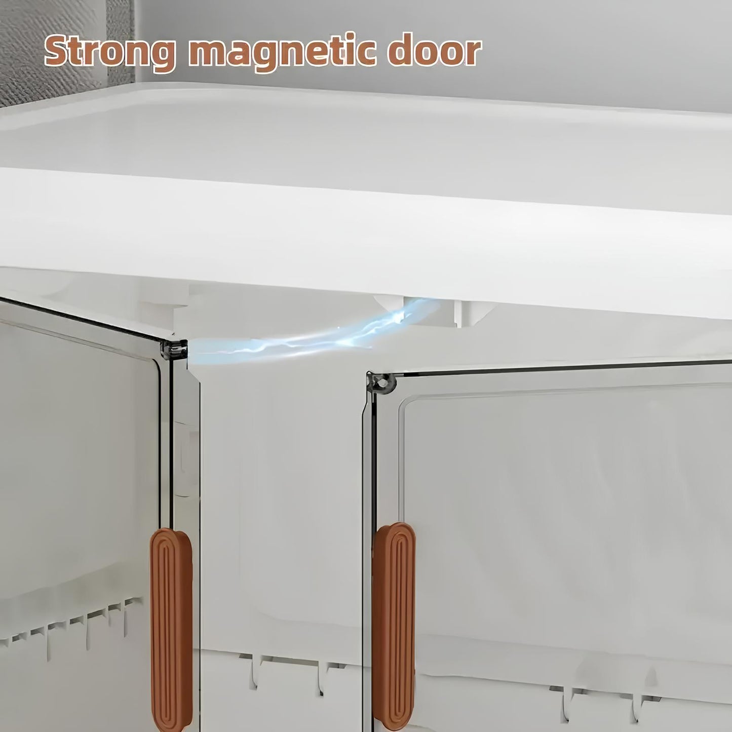 Glass door with strong magnetic door feature and handles on a white background.