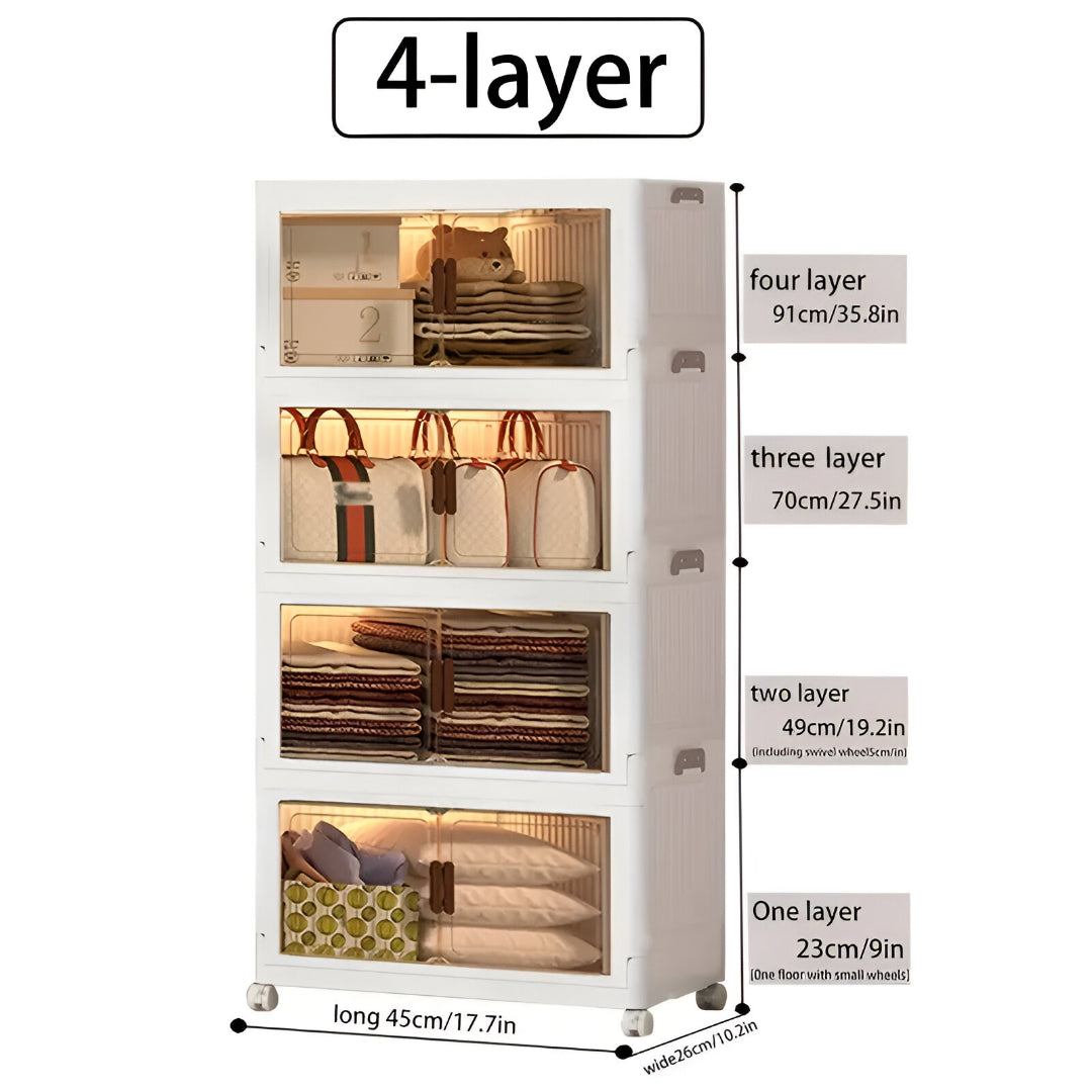 4-Layer XL Foldable Storage Cabinet with Doors | Stackable Organizer for Closet & Bedroom | No Tools Assembly USA|17.7 in X 10.2 in x 35.8 in