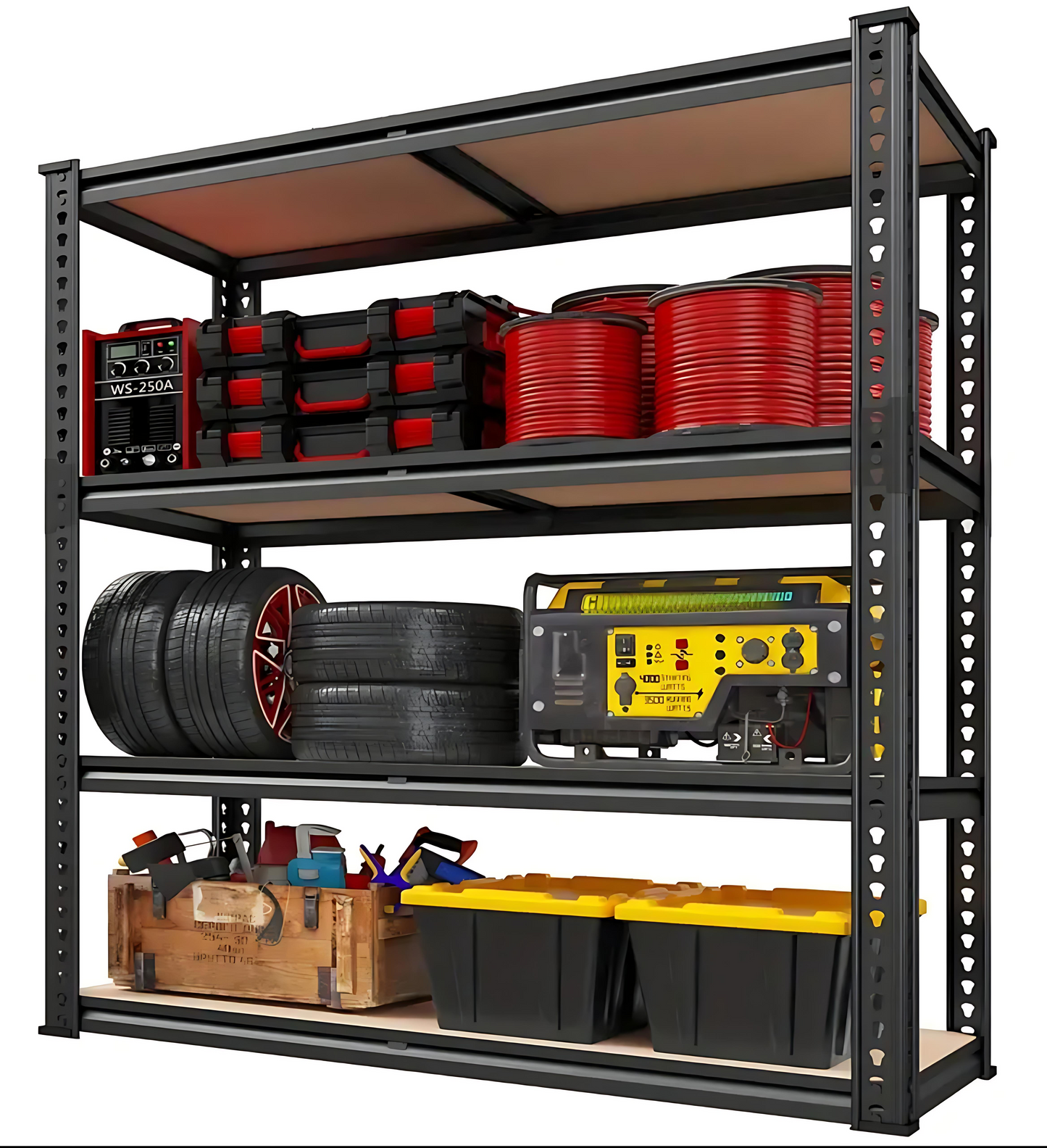 Heavy Duty 4-Tier Shelving Unit – 2000 lbs Capacity, Adjustable Garage & Pantry Rack, 59.8”H x 40”W x 19.7”D, Black Steel – 50% Off