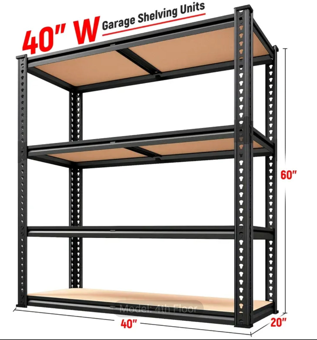 Heavy Duty 4-Tier Shelving Unit – 2000 lbs Capacity, Adjustable Garage & Pantry Rack, 59.8”H x 40”W x 19.7”D, Black Steel – 50% Off