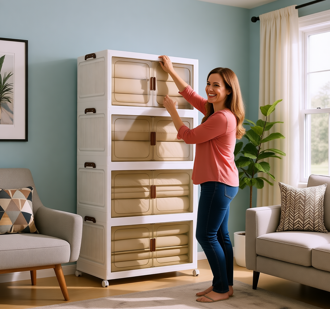 4-Layer XL Foldable Storage Cabinet with Doors |