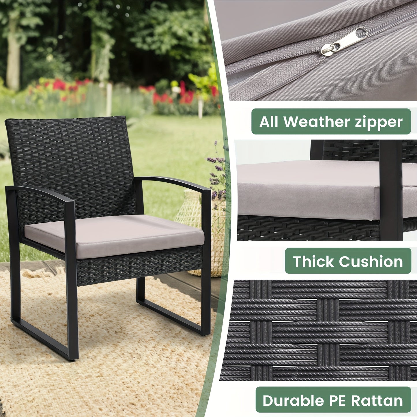 3-Piece Wicker Patio Set: Waterproof chairs, glass table & thick cushions. Perfect for garden & deck| 50% OFF