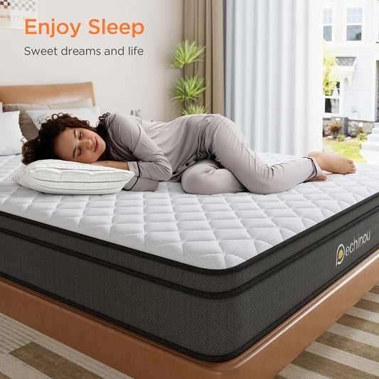 Medium Firm Pocket Coil Mattress: Motion Isolation, Pressure Relief. Queen (8”)/Full (6”). Comfort for all sleep positions.