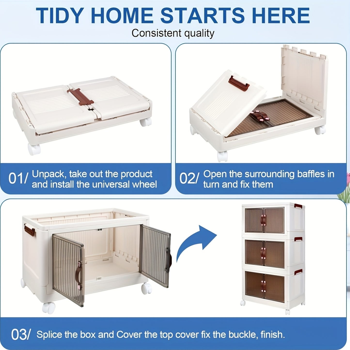 3-Layer Storage Box with Wheels | Stackable Organizer| Storage shelves USA