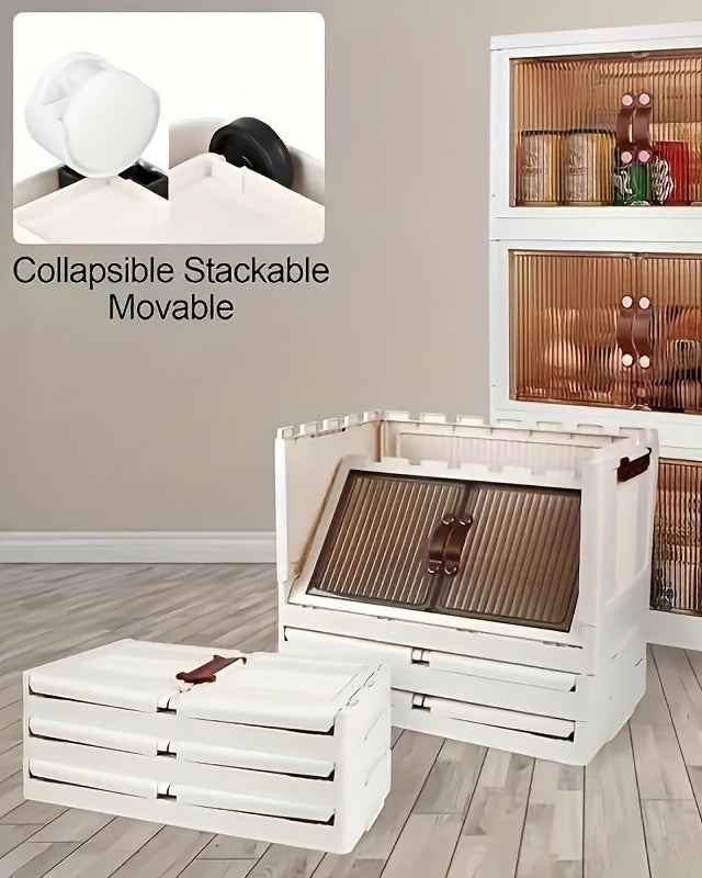 3-Layer Plastic Stackable Storage Bins with Wheels, Transparent Front Organizer for Clothes, Toys & Home Use (87×49×32cm)|50% OFF