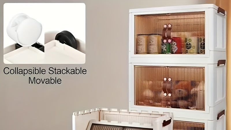 3-Layer Plastic Stackable Storage Bins with Wheels, Transparent Front Organizer for Clothes, Toys & Home Use (87×49×32cm)|50% OFF