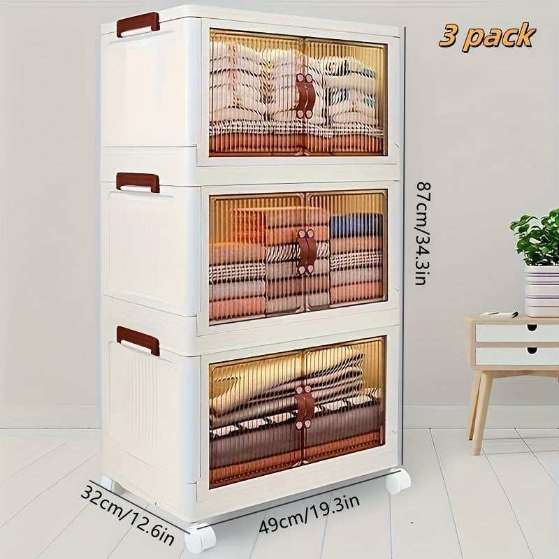 3-Layer Storage Box with Wheels | Stackable Organizer| Storage shelves USA