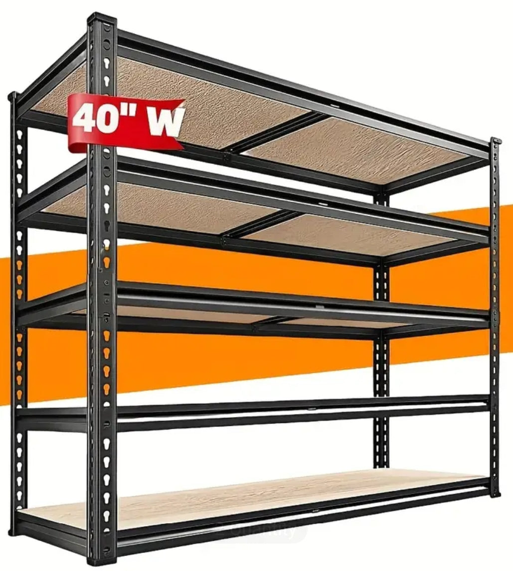 Heavy Duty Metal Shelving Unit – 5 Tier Adjustable Garage Storage Shelf, 2500LBS Capacity, 72”H × 40"W x 20"D, Black