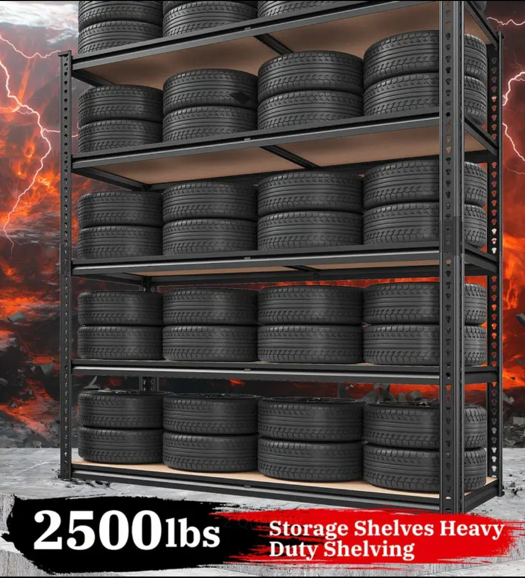 Heavy Duty Metal Shelving Unit – 5 Tier Adjustable Garage Storage Shelf, 2500LBS Capacity, 72”H × 40"W x 20"D, Black