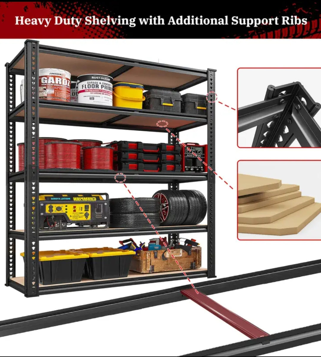Heavy Duty Metal Shelving Unit – 5 Tier Adjustable Garage Storage Shelf, 2500LBS Capacity, 72”H × 40"W x 20"D, Black