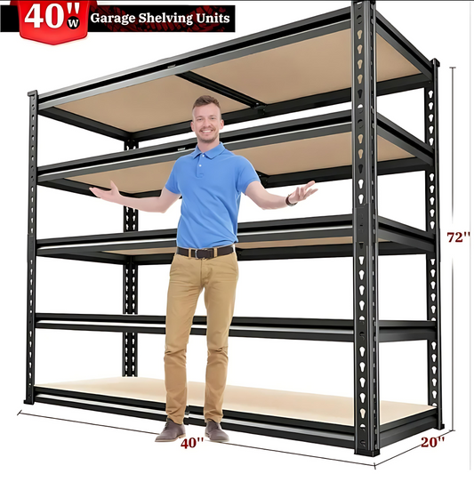 Heavy Duty Metal Shelving Unit – 5 Tier Adjustable Garage Storage Shelf, 2500LBS Capacity, 72”H × 40"W x 20"D, Black