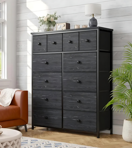 12-Drawer Fabric Dresser for Bedroom – 44" Tall Chest of Drawers, 41" Wide Storage Organizer with Metal Frame