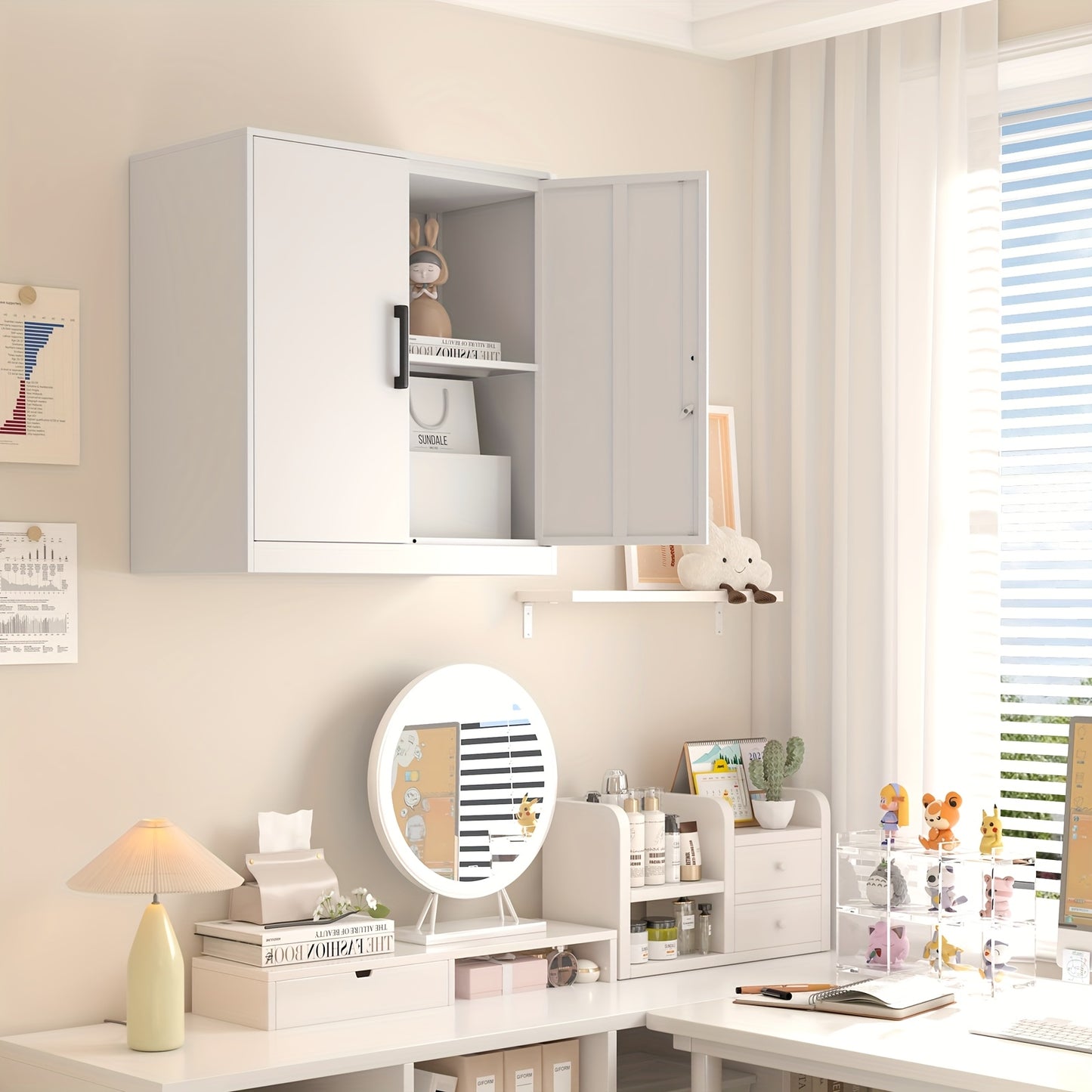 Lockable Metal Wall Cabinet| Wall Mounted Garage Storage|  Adjustable Shelves| Contemporary Style | Heavy-Duty Steel Construction