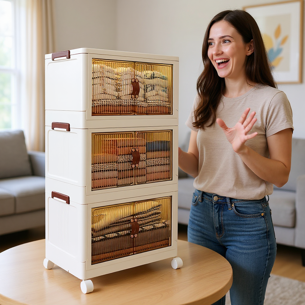 3-Layer Storage Box with Wheels | Stackable Organizer| Storage shelves USA