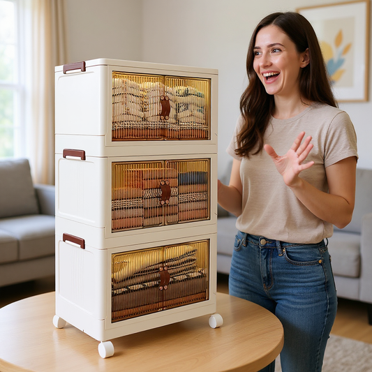 3-Layer Storage Box with Wheels | Stackable Organizer| Storage shelves USA