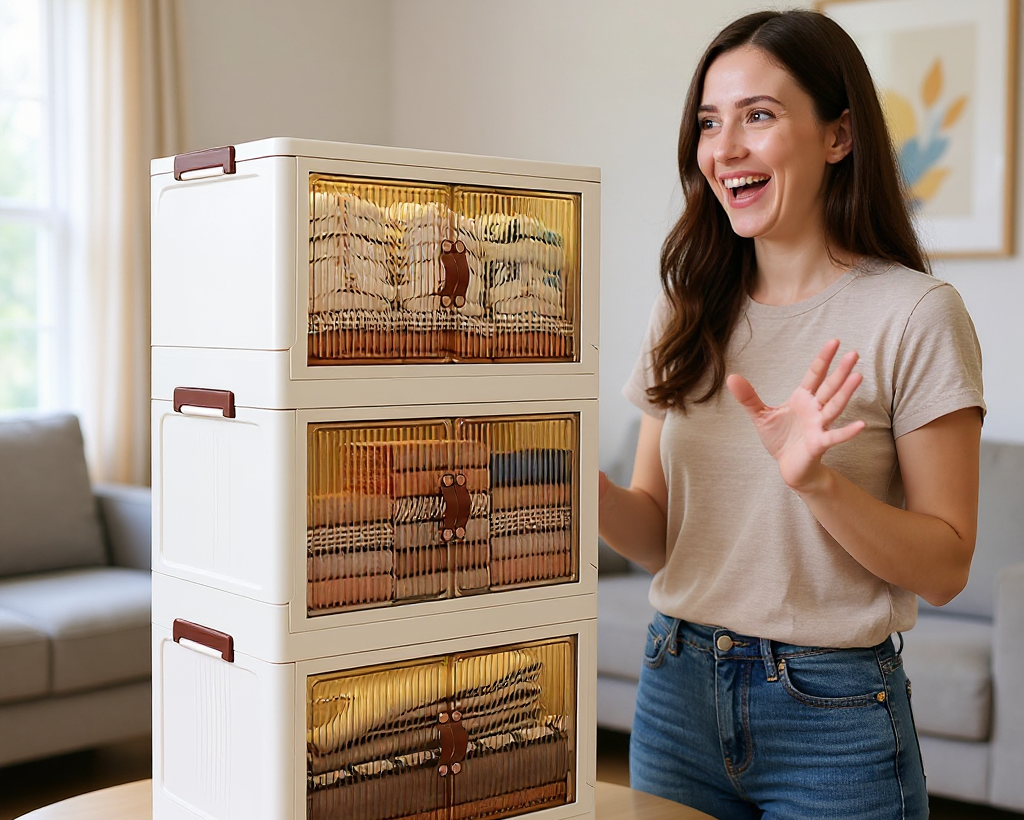 3-Layer Plastic Stackable Storage Bins with Wheels, Transparent Front Organizer for Clothes, Toys & Home Use (87×49×32cm)|50% OFF