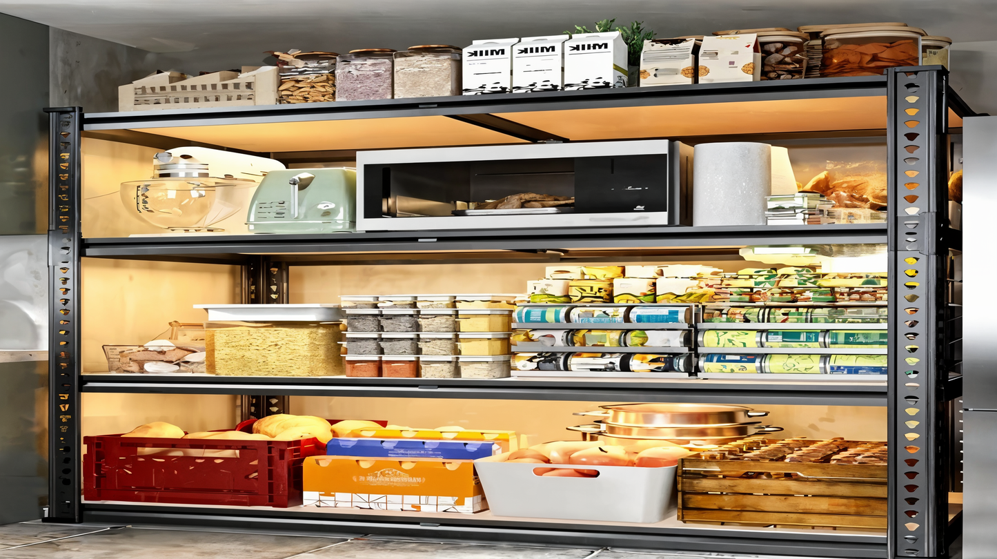 Heavy Duty 4-Tier Shelving Unit – 2000 lbs Capacity, Adjustable Garage & Pantry Rack, 59.8”H x 40”W x 19.7”D, Black Steel – 50% Off