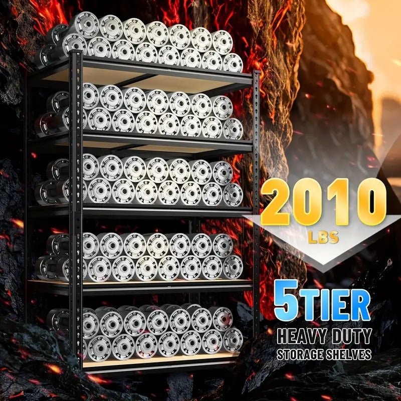 Heavy Duty 5-Tier Shelving Unit – 2000 lbs Capacity, Adjustable Garage & Pantry Rack, 72” H × 35.5” W × 15.8”D, Black Steel – 50% Off