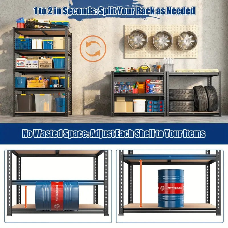 Heavy Duty 5-Tier Shelving Unit – 2000 lbs Capacity, Adjustable Garage & Pantry Rack, 72” H × 35.5” W × 15.8”D, Black Steel – 50% Off