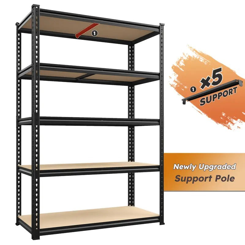 Heavy Duty 5-Tier Shelving Unit – 2000 lbs Capacity, Adjustable Garage & Pantry Rack, 72” H × 35.5” W × 15.8”D, Black Steel – 50% Off
