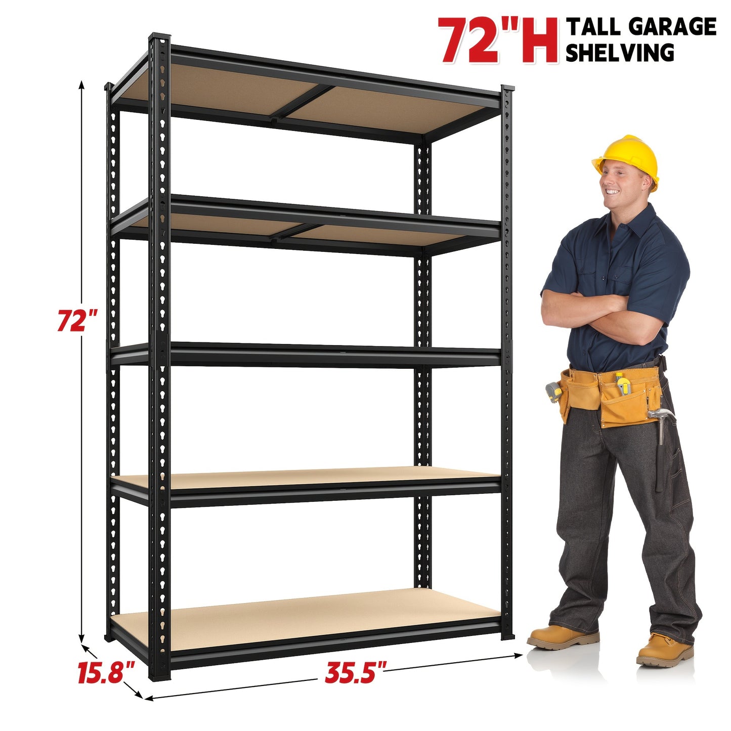 Heavy Duty 5-Tier Shelving Unit – 2000 lbs Capacity, Adjustable Garage & Pantry Rack, 72” H × 35.5” W × 15.8”D, Black Steel – 50% Off