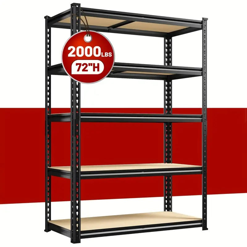 Heavy Duty 5-Tier Shelving Unit – 2000 lbs Capacity, Adjustable Garage & Pantry Rack, 72” H × 35.5” W × 15.8”D, Black Steel – 50% Off
