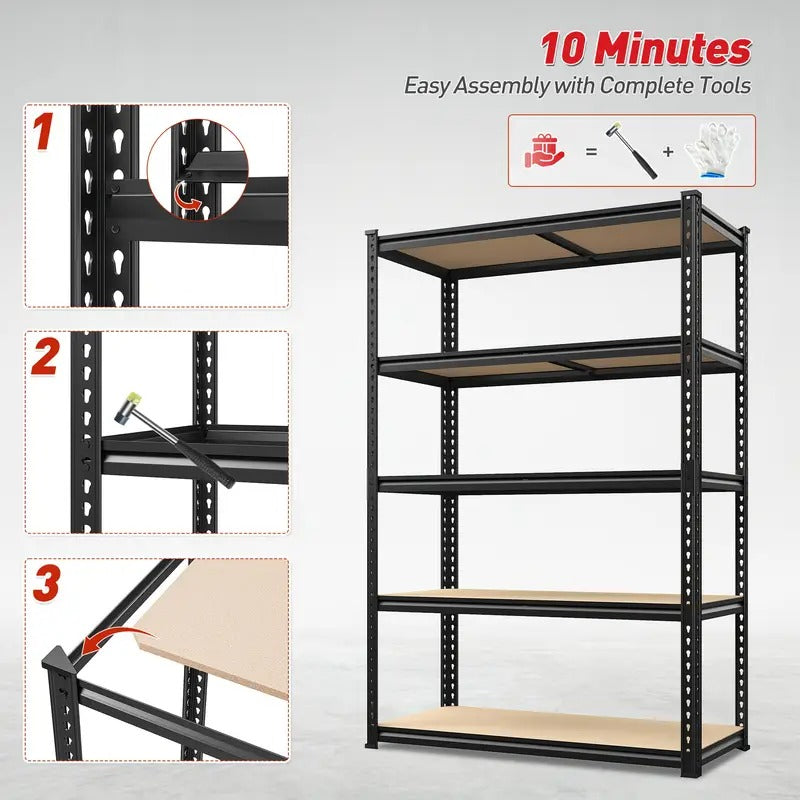 Heavy Duty 5-Tier Shelving Unit – 2000 lbs Capacity, Adjustable Garage & Pantry Rack, 72” H × 35.5” W × 15.8”D, Black Steel – 50% Off