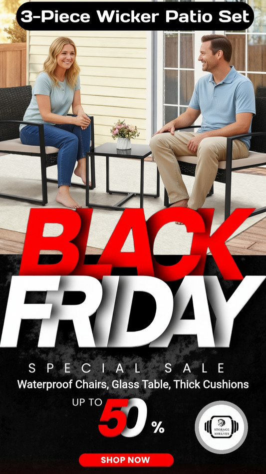 3-Piece Wicker Patio Set: Waterproof chairs, glass table & thick cushions. Perfect for garden & deck| 50% OFF