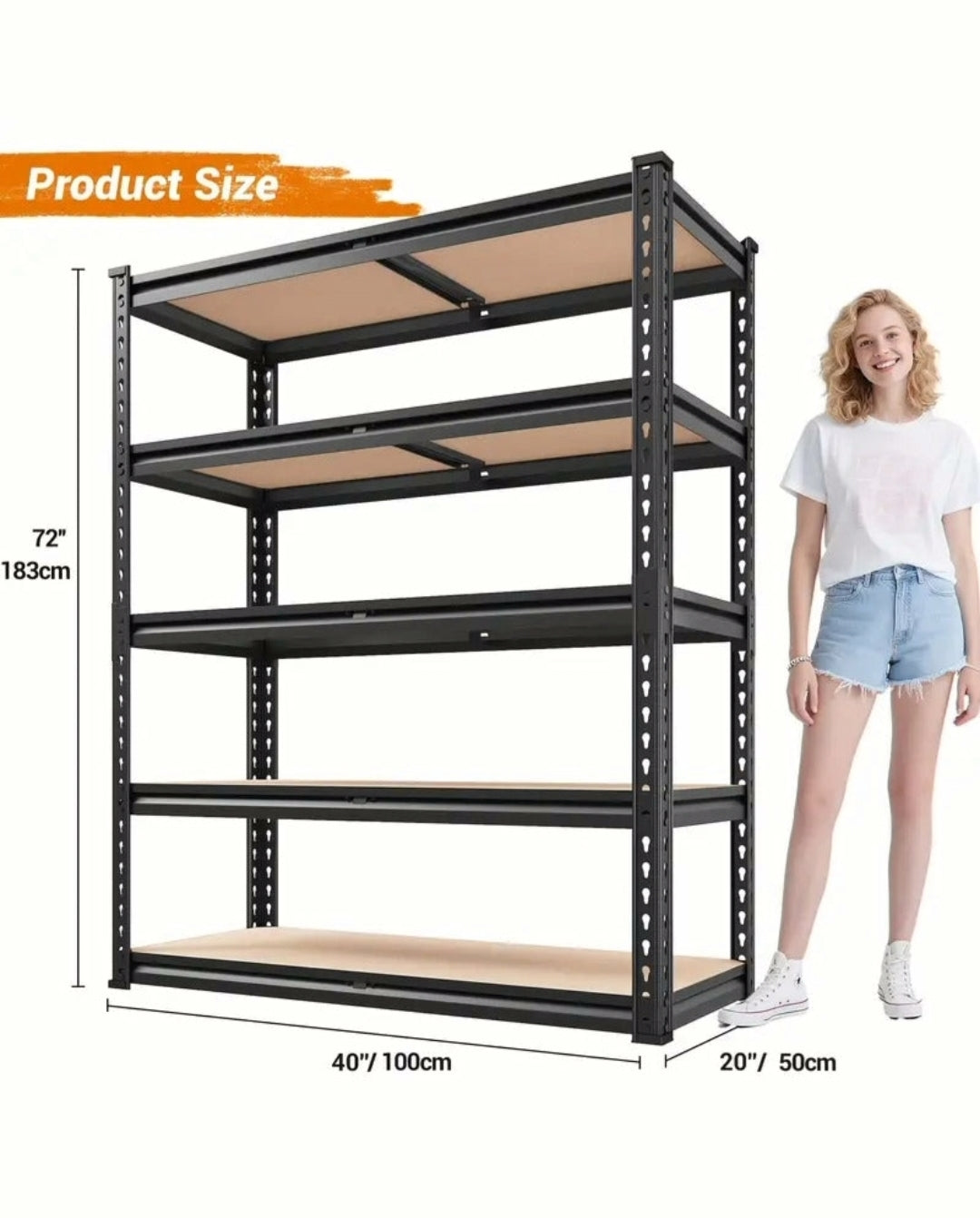 Heavy Duty 5-Tier Shelf: 2500 lbs capacity, adjustable garage/pantry storage. Black steel, easy assembly. 72”H x 40”W x 20”D| 50% OFF