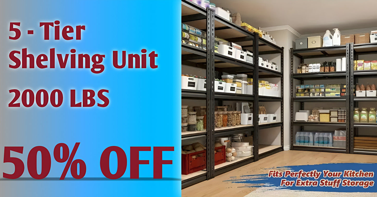 Heavy-Duty 5-Tier Metal Shelving Unit - 2000 Lbs Capacity, Adjustable Freestanding Garage Storage Rack | Easy Assembly, Powder-Coated Frame (60" H x 28" W x 12" D)|Basement, Pantry, Utility
