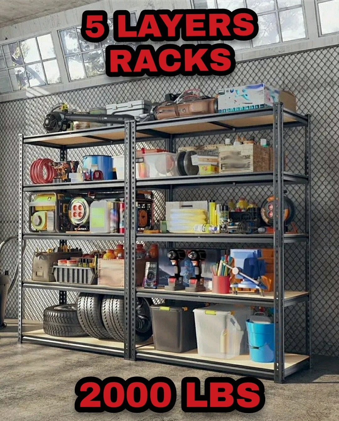 Heavy Duty 5-Tier Shelving Unit – 2000 lbs Capacity, Adjustable Garage & Pantry Rack, 72” H × 35.5” W × 15.8”D, Black Steel – 50% Off