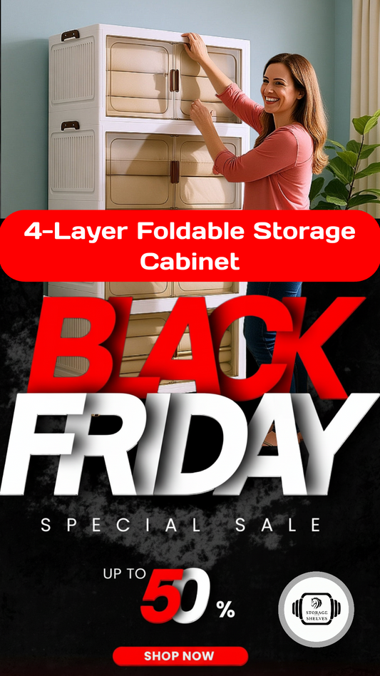 4-Layer XL Foldable Storage Cabinet with Doors | Stackable Organizer for Closet & Bedroom | No Tools Assembly USA|17.7 in X 10.2 in x 35.8 in| 50% OFF