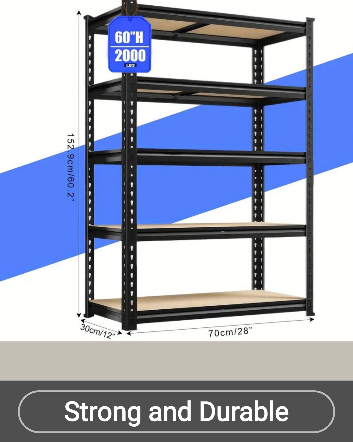 Big Sale! Heavy-Duty 5-Tier Metal Shelving Unit - 2000 Lbs Capacity, Adjustable Freestanding Garage Storage Rack | Easy Assembly, Powder-Coated Frame (60" H x 28" W x 12" D)