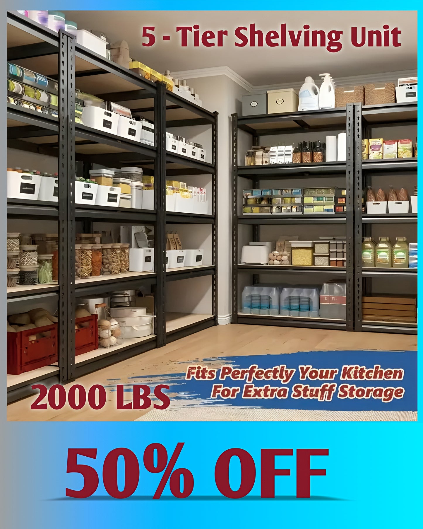 Heavy-Duty 5-Tier Metal Shelving Unit - 2000 Lbs Capacity, Adjustable Freestanding Garage Storage Rack | Easy Assembly, Powder-Coated Frame (60" H x 28" W x 12" D)|Basement, Pantry, Utility